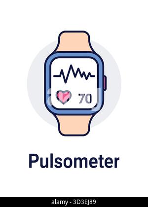 Smartwatch health monitoring illustration with heart rate pulse reading Stock Vector