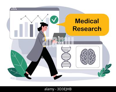 Medical research concept with doctor DNA and brain research illustration Stock Vector
