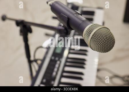 Detail take of a stage ready for a gig Stock Photo