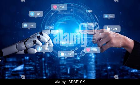 Social media marketing strategy with engagement metrics. Social marketing boosts media visibility. Social media marketing drives traffic. Social media Stock Photo