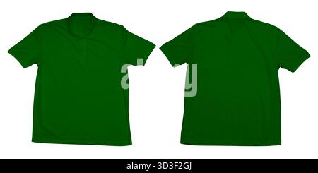 Plain green polo shirt shown from front and back view on a white background, ideal for apparel mockup, clothing design presentation, uniform template, Stock Photo