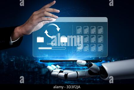 AI automating data synchronization and file management processes, optimizing transfer speed and ensuring seamless backup operations across systems Stock Photo