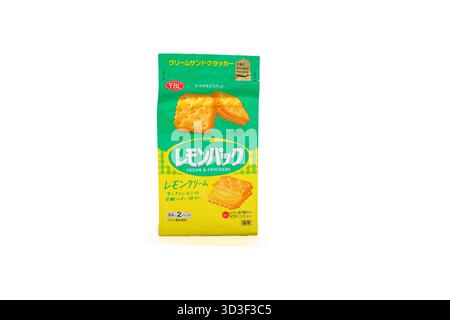A package of Yamazaki Biscuit YBC brand Lemon Cream & Crackers biscuits isolated on a white background. ヤマザキビスケット レモンパック レモンクリーム Stock Photo