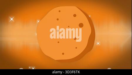 Shining orange circular design glowing in digital illustration, with light streak and sparkles Stock Photo