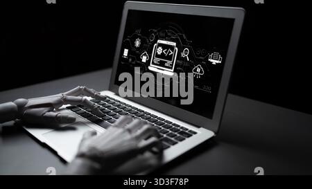 AI streamlines web development with smart coding tools, interface automation, and futuristic design systems for building efficient online platforms Stock Photo