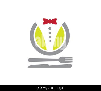 Creative Tuxedo Fork Knife Logo Dish and Tie Vector Symbol Design Icon Stock Vector