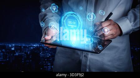 The concept of UX UI design focuses on user experience and interface. This process is essential for creating intuitive applications, enhancing the Stock Photo