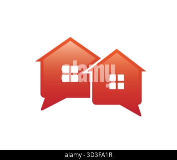 Creative Two Houses Chat Logo Bubble Talk Vector Symbol Design Speech Icon Illustration Stock Vector
