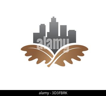 Oak Leaf City Logo Buildings Vector Town Symbol Logo Vector Icon Stock Vector
