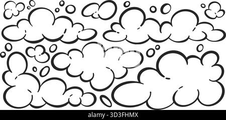 Soap foam with bubbles. Bath suds vector outline illustration isolated on white background. Abstract funky playful design elements. Shampoo fizzy Stock Vector