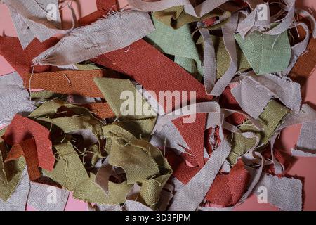 Close up of colorful fabric swatches. Abstract background and texture for design. Stock Photo