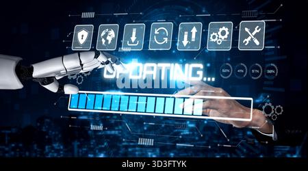 AI accelerates knowledge growth with smart training tools, virtual learning assistants, and software updates for competitive digital advantage. Vouch Stock Photo