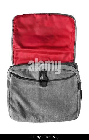 Opened flap canvas bag isolated on white background Stock Photo