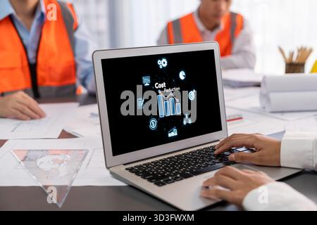 Cost reduction, cost saving concept shown on computer screen brisk, corporate business efficiently save cost and company resources by reduction of Stock Photo