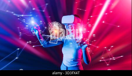 Explore the intersection of virtual reality and generative AI in data management, showcasing innovation and user interaction for a digital experience Stock Photo