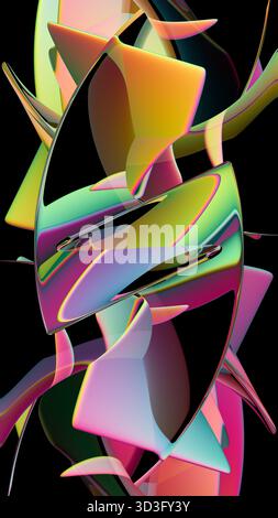 A captivating digital artwork featuring a futuristic geometric design. Brilliantly colored transparent shapes intertwine, creating a mesmerizing visua Stock Photo