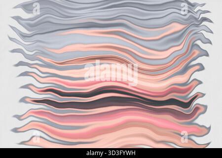 A mesmerizing abstract fluid art piece featuring wavy patterns in soft pastel hues of gray, pink, and peach. The smooth motion effect adds depth and e Stock Photo