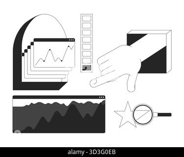Dashboard elements and data evaluation 2D line objects set Stock Vector