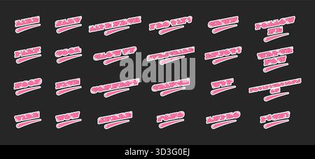 Retro pink social media phrases set on black background Stock Vector