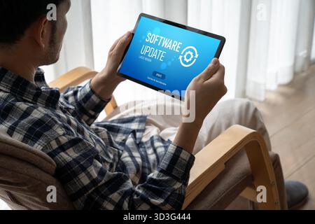 Software update on computer for modish version of device software upgrade Stock Photo