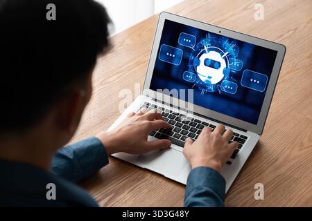 Chatbot software application for modish online business that automatically reply to customer questions Stock Photo