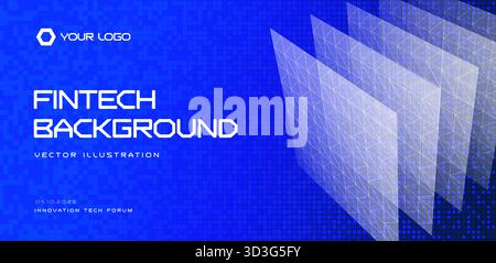 Fintech background, blue tech grid with layered polygon panels for banking apps, finance dashboards, payment startup pitch decks. Fintech BG solutions Stock Vector