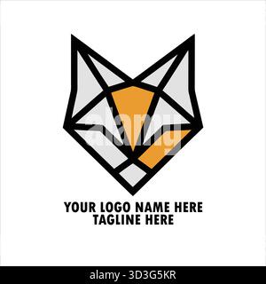 "Stylish geometric fox logo, polygonal shapes, orange and gold tones, simple modern design, centered composition on white background" Stock Vector