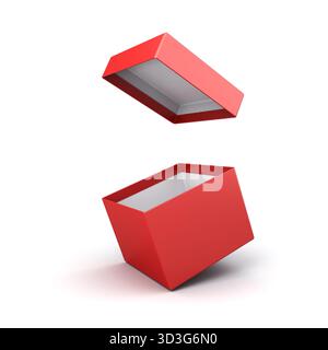 Blank open red cardboard box or red present box isolated on white background with shadow minimal concept 3D rendering Stock Photo