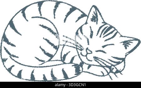 A relaxed cat curls into a ball with striped fur and closed eyes resting peacefully Stock Vector