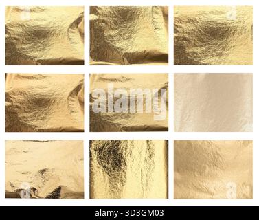 Gold metallic texture background. Shiny polished surface with golden gradient, glitter effect and rough wrinkled pattern creating luxury glamourous ba Stock Photo