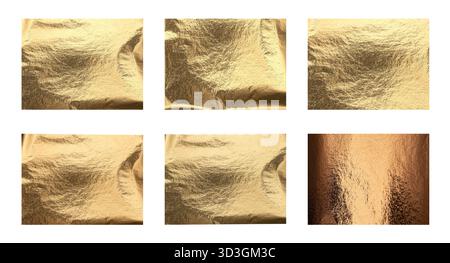 Golden shiny texture background. Wrinkled metallic foil with polished surface, bright glow, glossy reflection and elegant crumpled pattern creating lu Stock Photo