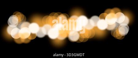 Light glowing in night background. Blurry warm orange and yellow bokeh with translucent circles, luminous glowing spots and festive ornamental decorat Stock Photo