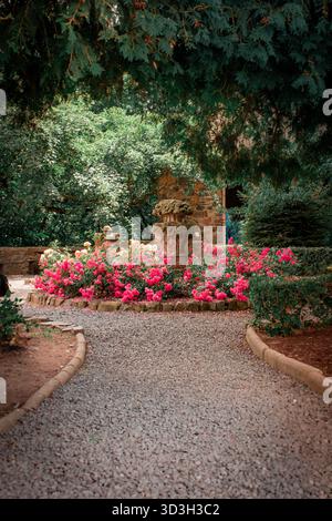 Blooming garden on the castle grounds. Stock Photo