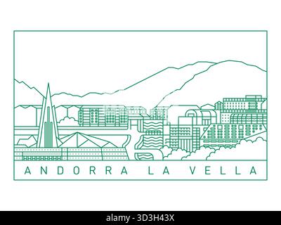 Andorra La Vella City Skyline Vector Illustration. Line Art Urban Landscape Stock Vector