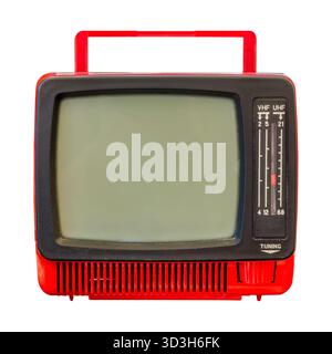 Orange vintage portable television set from the seventies isolated on a white background Stock Photo