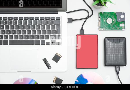 Multiple storage devices, pendrive, memory cards. Backup data Stock Photo