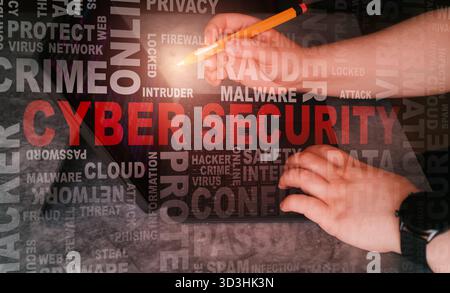 Woman receives alert of system hacked on digital tablet. Compromised information. Internet virus cyber security and cybercrime. Stock Photo