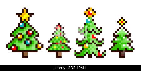 The set of pixel Christmas trees. Stock Vector