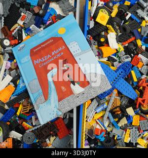 A book laying on Lego bricks Stock Photo