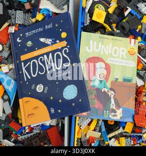 A book laying on Lego bricks Stock Photo