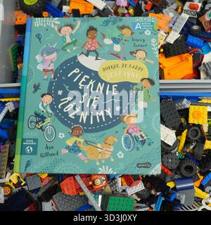 A book laying on Lego bricks Stock Photo