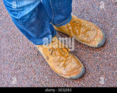 Pair of well-worn "1978 Fashion 5" chukka boots - central France. Stock Photo