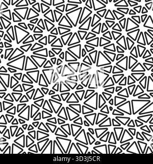 Minimalistic triangles background. Small triangles size. Black and white style. Rounded triangles outlined. Repeating pattern. Monochrome contrast. Stock Vector