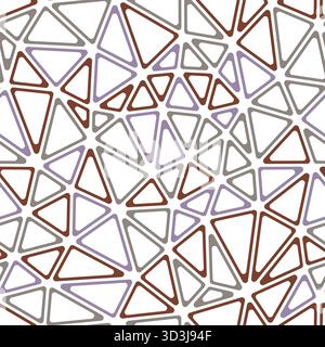 Pattern of triangle shapes. Medium triangle size. Multiple colors style. Rounded triangular cells outlined. Repeatable pattern. Earthen neutrals. Stock Vector