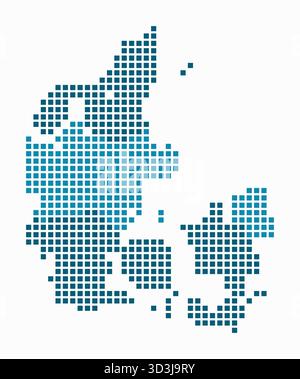 Denmark dotted map. Digital style map of the country on a white background. Denmark shape with square dots. Colored dots style. Large size squares. Stock Vector