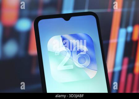 In this photo illustration, the Apple iOS 26 logo is seen displayed on a smartphone screen Stock Photo
