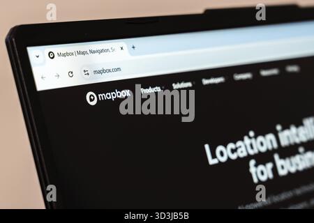 New York, USA - January 26, 2025: mapbox website homepage shown on laptop screen for maps and navigation Stock Photo