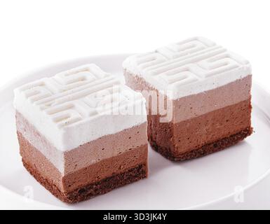 Food, Delicious three layered chocolate mousse dessert Stock Photo