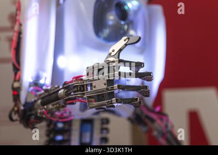 STAVROPOL, RUSSIA - APRIL 6, 2019: Modern Promo robot on the technology exhibition in Stavropol Russia Stock Photo