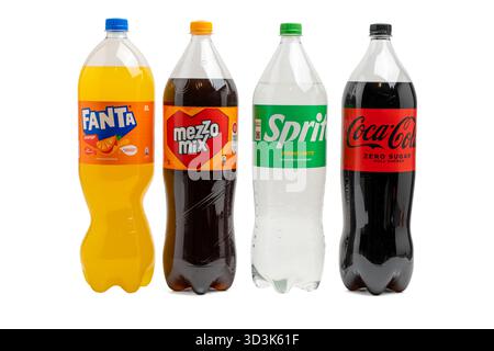 Coca cola soft drinks assortment, deposit bottles in crates ...